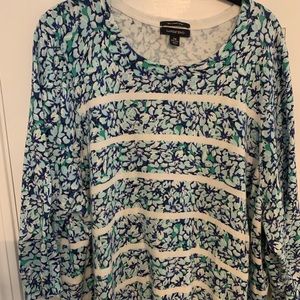 Plus size Lands End floral stripe crew neck Supima  cotton sweater